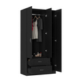 Austral 3 Door Armoire With Two Drawers, Shelves, And Hanging Rod Black Black Particle Board