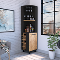 Kaia Corner Bar Cabinet, Two Shelves, Ten Built In Wine Rack, Single Door Cabinet, Two Interior Shelves, Black Pine Multicolor Particle Board Particle Board