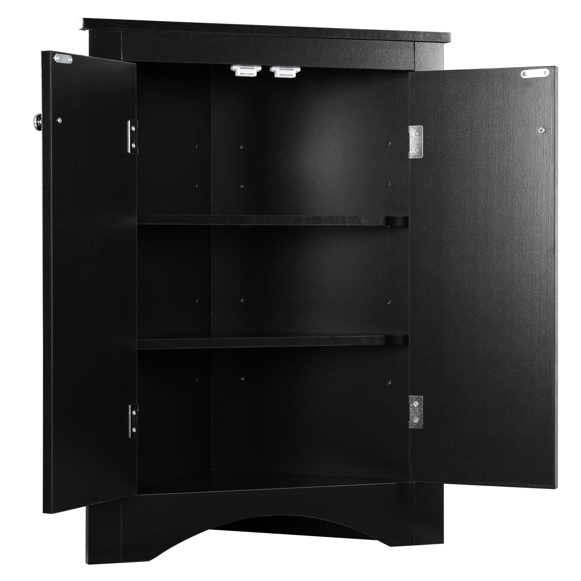 Black Triangle Bathroom Storage Cabinet With Adjustable Shelves, Freestanding Floor Cabinet For Home Kitchen Black Mdf