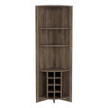 Essential Corner Bar Cabinetthree Shelves, Eight Built In Wine Rack, Two Side Shelves Dark Brown Walnut Particle Board