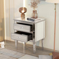 Elegant Mirrored Side Table With 2 Drawers, Modern Silver Finished For Living Room, Hallway, Entryway Old Sku:Wf302312Aan Silver Glass