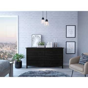 extra large dresser with deep drawers Hms 6 Drawer Double Dresser, Four Legs, Superior Top Black Black Drawer 5 Drawers & Above Bedroom Extra Deep Drawers Modern 6 Black Particle Board