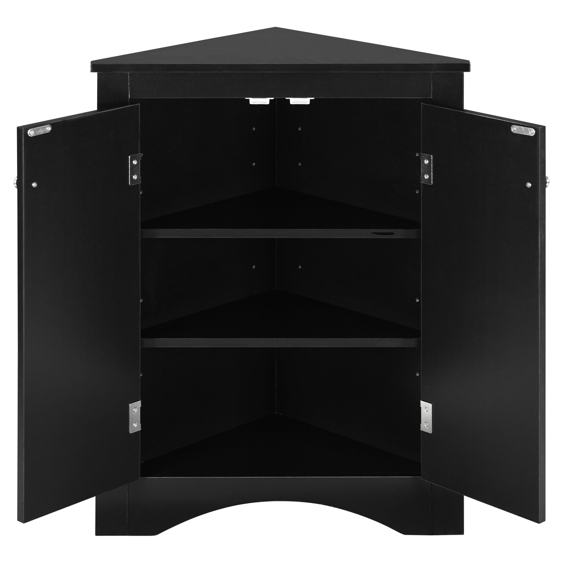 Black Triangle Bathroom Storage Cabinet With Adjustable Shelves, Freestanding Floor Cabinet For Home Kitchen Black Mdf