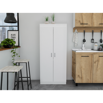 Varese Pantry Cabinet, Double Door,Five Shelves White White Kitchen Open Storage Space Particle Board Particle Board