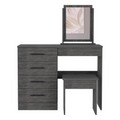 Kaia Makeup Vanity, Four Drawers, One Mirror, Stool Smokey Oak Gray Particle Board Particle Board