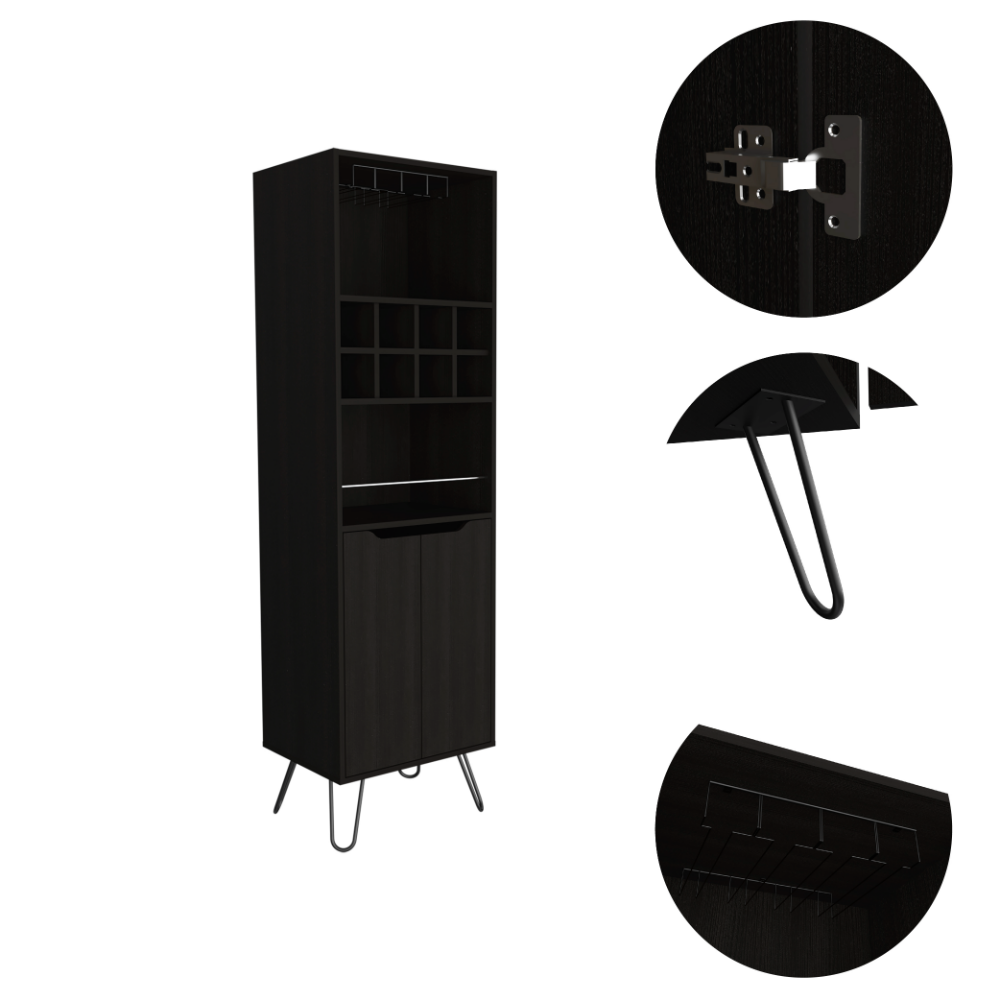 Manhattan L Bar Cabinet, Eight Built In Wine Rack, Two Cabinets With Single Door Black Black Particle Board Particle Board