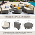 6 Person Fan Shaped Rattan Suit Combination With Cushions And Table,Suitable For Garden Beige Hdpe