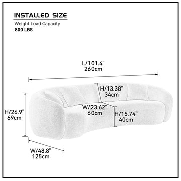 102'' 5 Seater Boucle Sofa Modern Sectional Half Moon Leisure Couch Curved Sofa Teddy Fleece Brown Brown Boucle