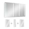 50X30 Inch Led Bathroom Medicine Cabinet Surface Mount Double Door Lighted Medicine Cabinet, Medicine Cabinets For Bathroom With Mirror Defogging, Dimmer White White Modern Aluminium