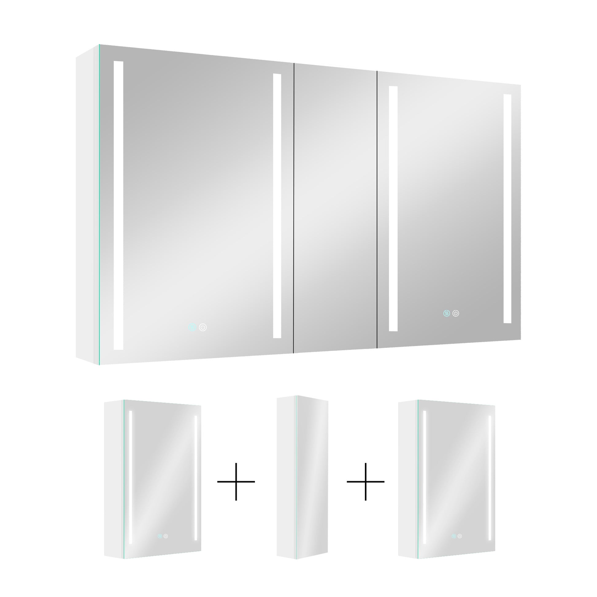 50X30 Inch Led Bathroom Medicine Cabinet Surface Mount Double Door Lighted Medicine Cabinet, Medicine Cabinets For Bathroom With Mirror Defogging, Dimmer White White Modern Aluminium