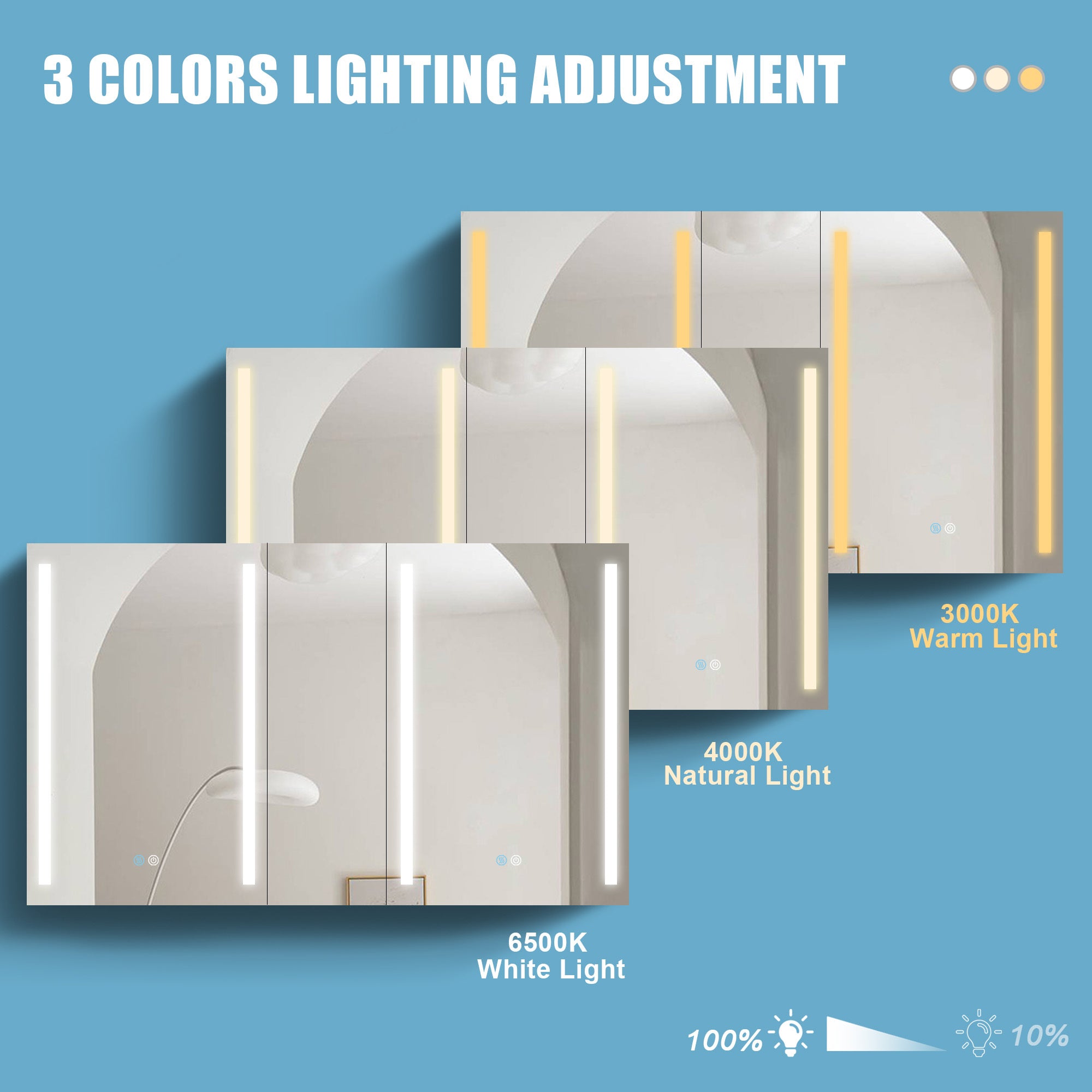 50x30 Inch LED Bathroom Medicine Cabinet Surface Mount white-modern-aluminium