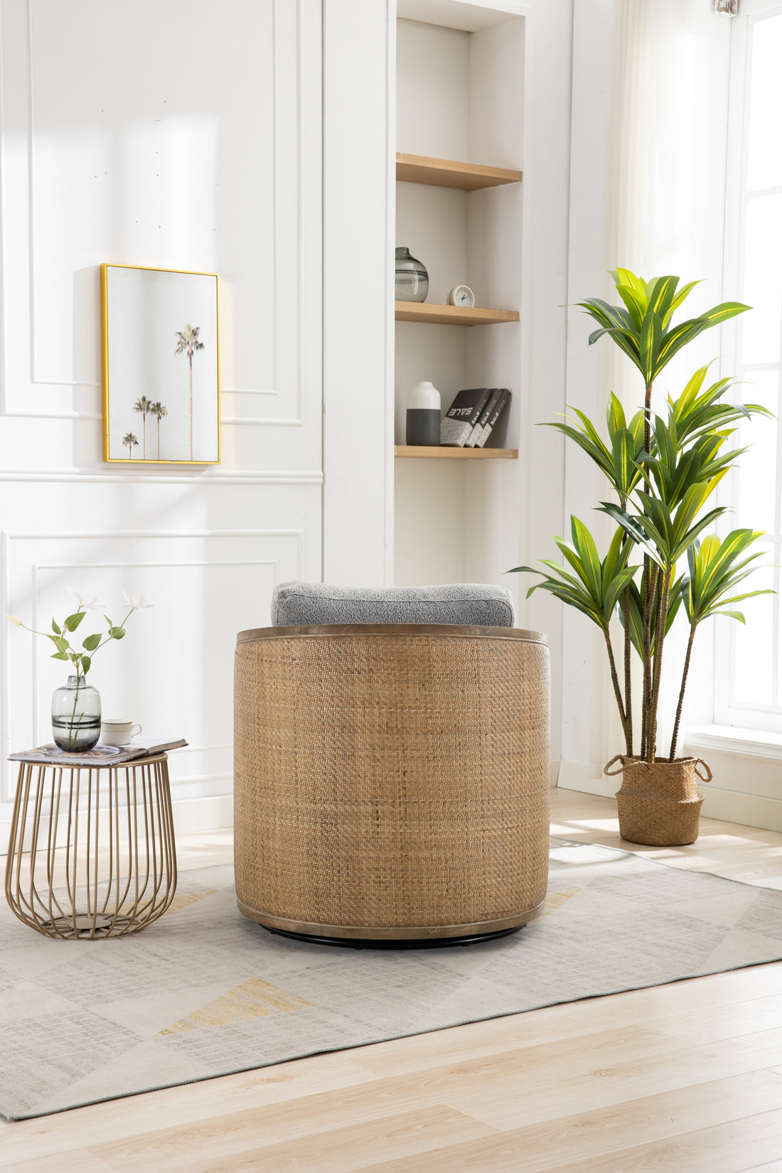 Coolmore Swivel Barrel Chair, Comfy Round Accent Sofa Chair For Living Room, 360 Degree Swivel Barrel Club Chair, Leisure Arm Chair For Nursery, Hotel, Bedroom, Office, Lounge Gray Boucle Gray Foam Boucle