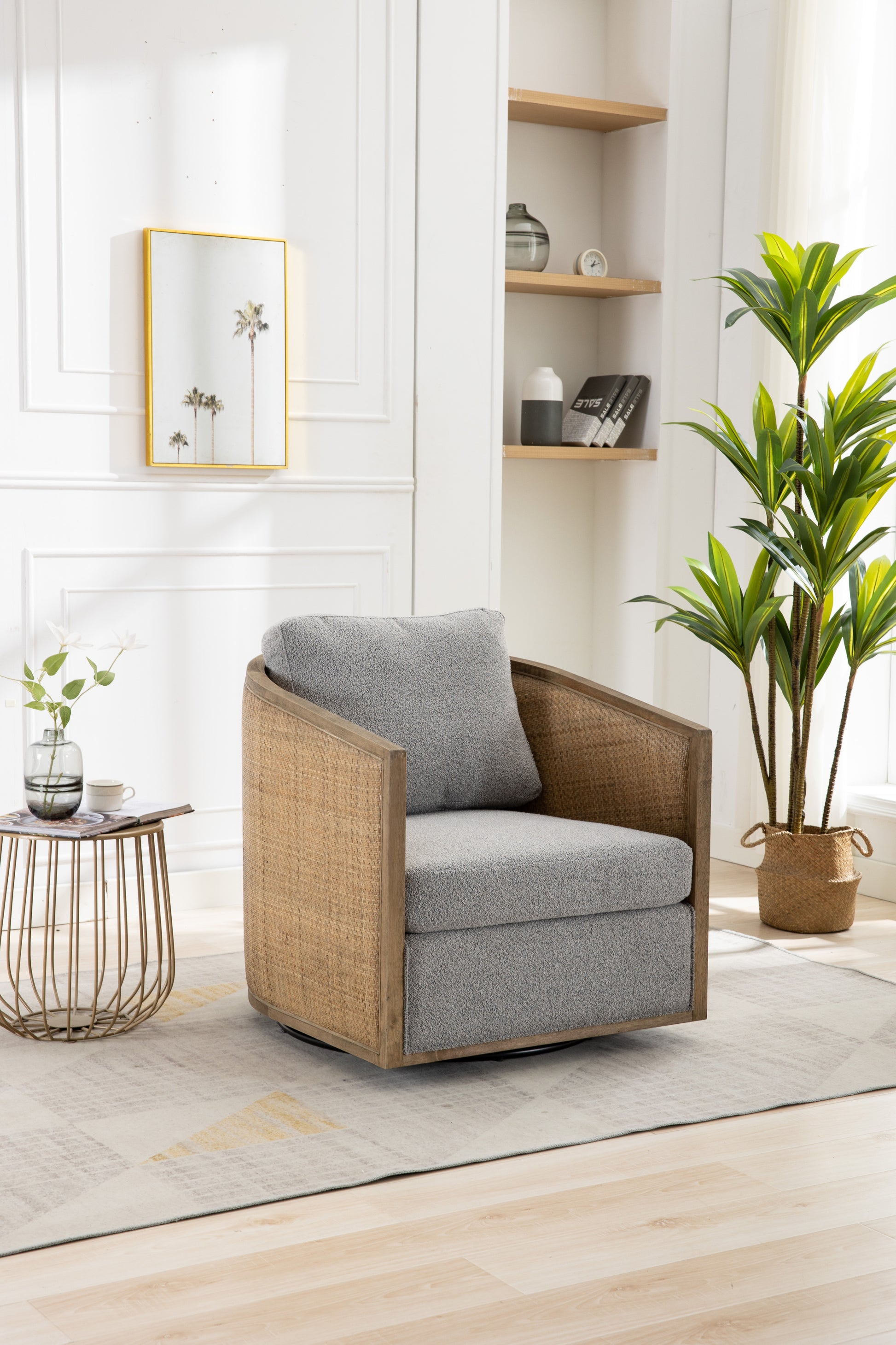 Coolmore Swivel Barrel Chair, Comfy Round Accent Sofa Chair For Living Room, 360 Degree Swivel Barrel Club Chair, Leisure Arm Chair For Nursery, Hotel, Bedroom, Office, Lounge Gray Boucle Gray Foam Boucle