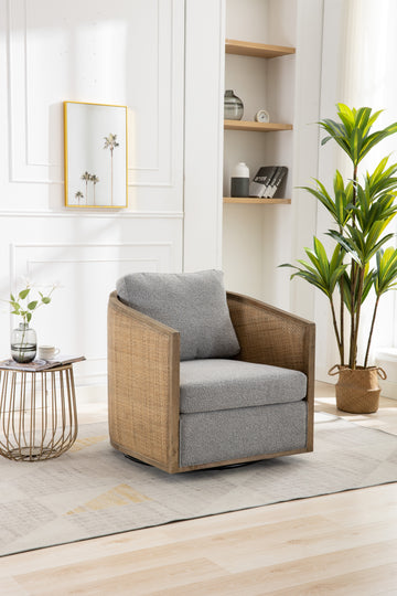 Coolmore Swivel Barrel Chair, Comfy Round Accent Sofa Chair For Living Room, 360 Degree Swivel Barrel Club Chair, Leisure Arm Chair For Nursery, Hotel, Bedroom, Office, Lounge Gray Boucle Gray Foam Boucle