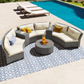 6 Person Fan Shaped Rattan Suit Combination With Cushions And Table,Suitable For Garden Beige Hdpe