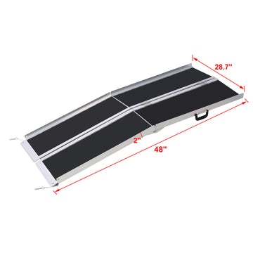 Wheel Chair Ramp 4Ft ,Aluminium Threhold Ramp,Portable And Foldable, 600 Pound Capacity, Non Skid Surface, Two Separate Pieces, For Home, Steps, Stairs, Doorways Silver Aluminium