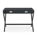 Computer Desk With Storage, Solid Wood Desk With Drawers, Modern Study Table For Home Office,Small Writing Black Solid Wood Mdf