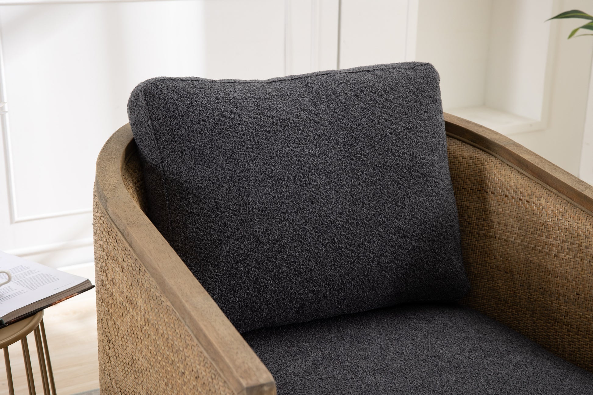 Coolmore Swivel Barrel Chair, Comfy Round Accent Sofa Chair For Living Room, 360 Degree Swivel Barrel Club Chair, Leisure Arm Chair For Nursery, Hotel, Bedroom, Office, Lounge Carbon Black Boucle Carbon Black Foam Boucle