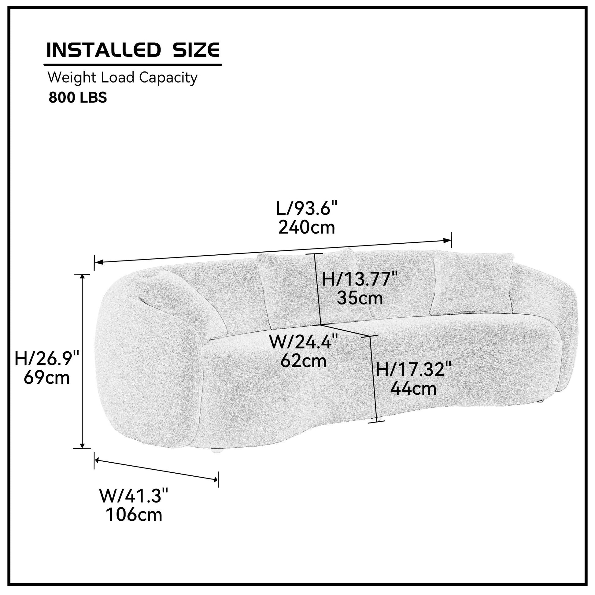 93.6Inch Mid Century Modern Curved Living Room Sofa, Boucle Fabric Couch For Bedroom, Office, Apartment, Brown Brown Boucle 3 Seat