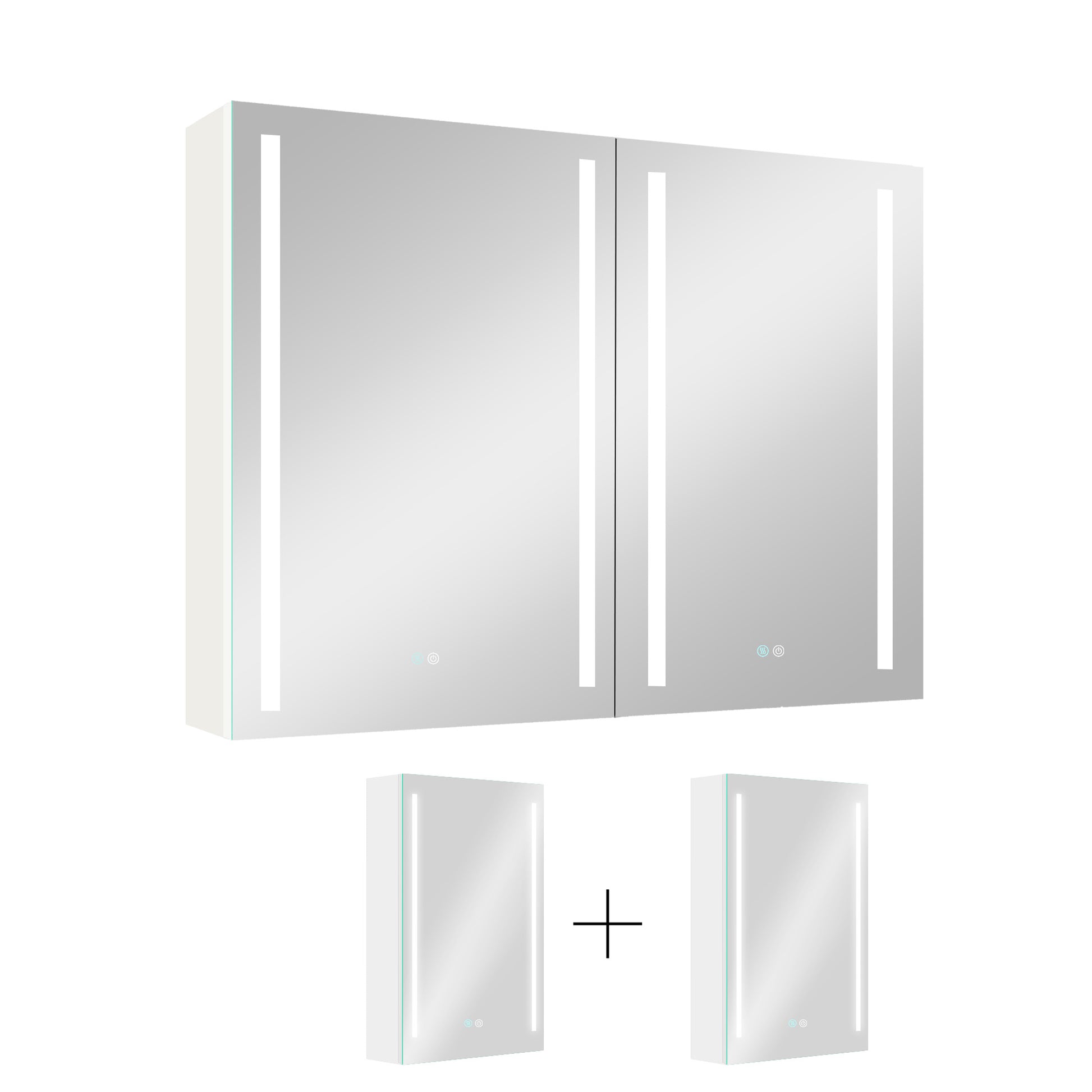 40X30 Inch Led Bathroom Medicine Cabinet Surface Mount Double Door Lighted Medicine Cabinet, Medicine Cabinets For Bathroom With Mirror Defogging, Dimmer White White Modern Aluminium