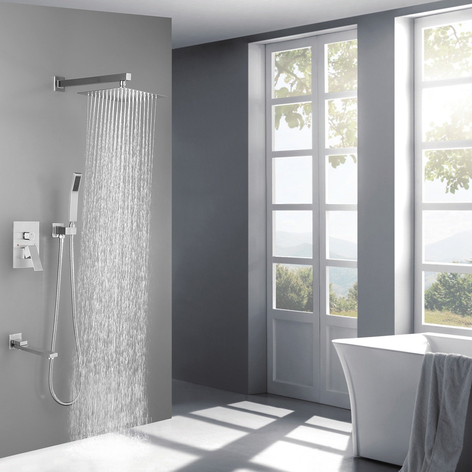 Shower System 10 Inch Square Bathroom Luxury Rain brushed nickel-brass