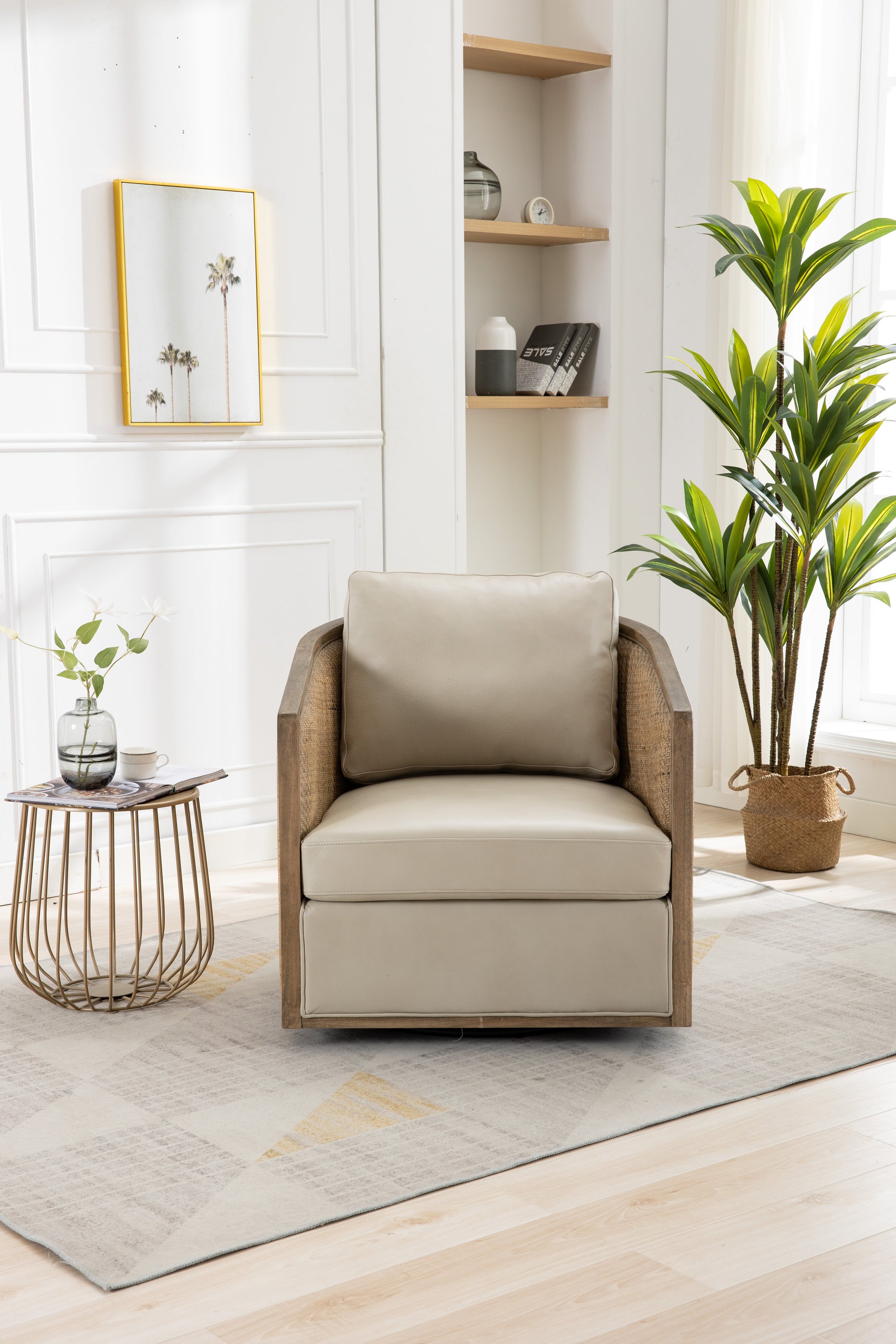 Coolmore Swivel Barrel Chair, Comfy Round Accent Sofa Chair For Living Room, 360 Degree Swivel Barrel Club Chair, Leisure Arm Chair For Nursery, Hotel, Bedroom, Office, Lounge Oyster Grey Leather