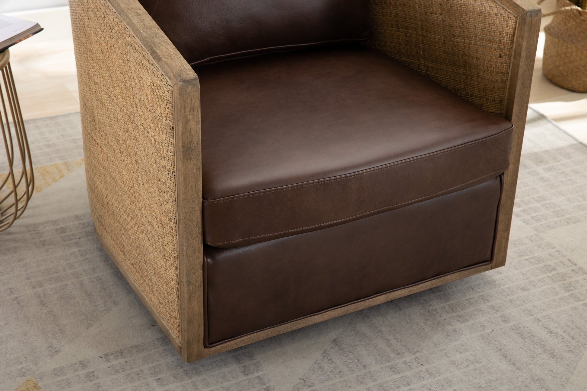 Coolmore Swivel Barrel Chair, Comfy Round Accent Sofa Chair For Living Room, 360 Degree Swivel Barrel Club Chair, Leisure Arm Chair For Nursery, Hotel, Bedroom, Office, Lounge Brown Boucle Brown Foam Leather