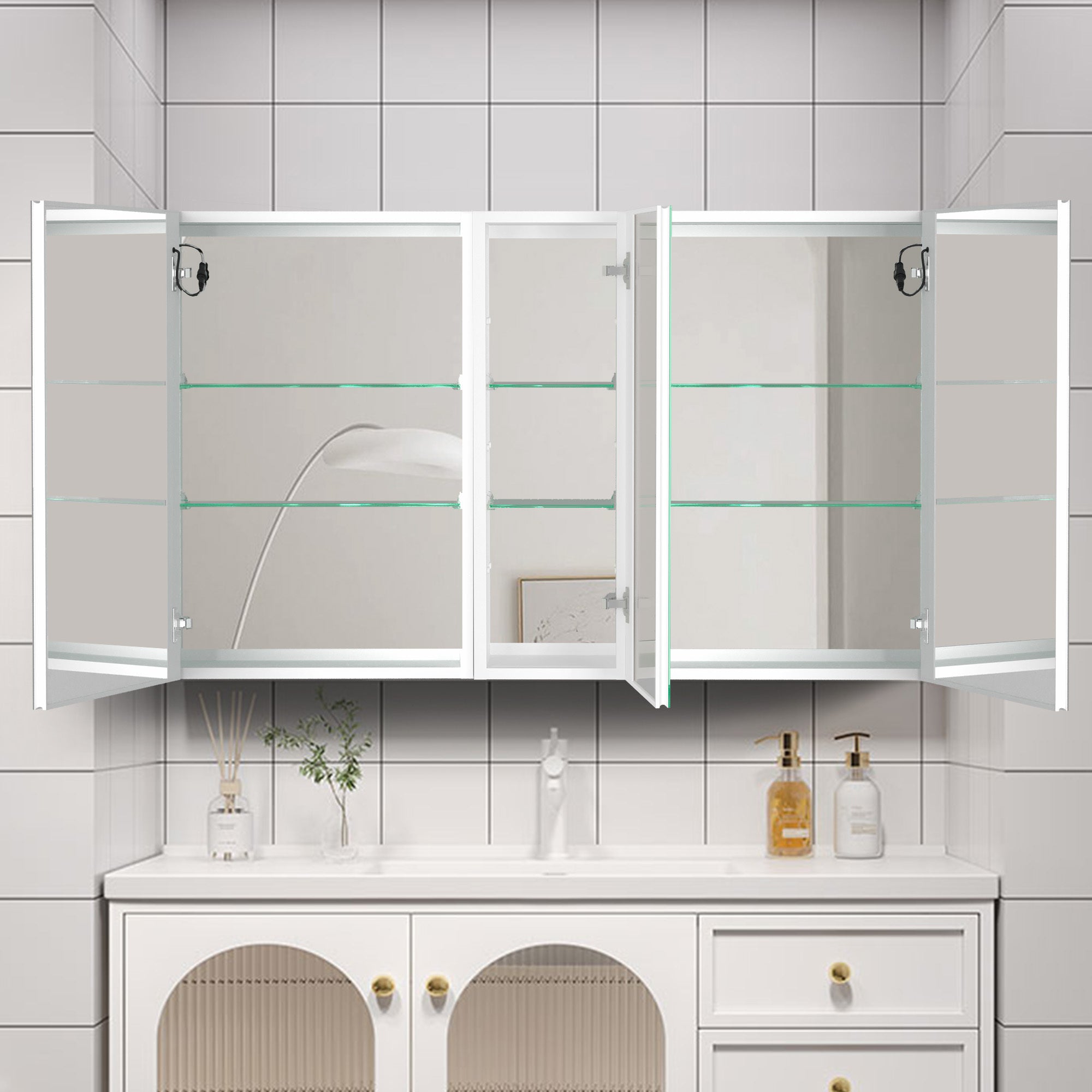 50x30 Inch LED Bathroom Medicine Cabinet Surface Mount white-modern-aluminium