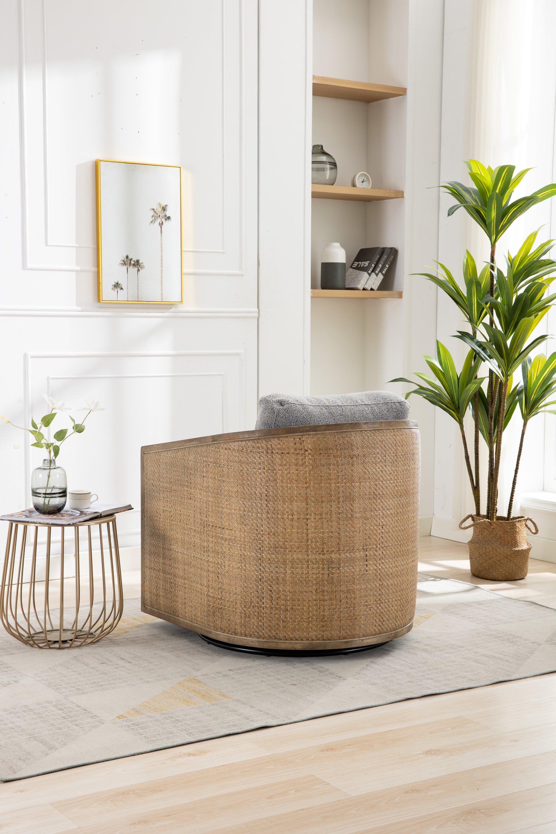 Coolmore Swivel Barrel Chair, Comfy Round Accent Sofa Chair For Living Room, 360 Degree Swivel Barrel Club Chair, Leisure Arm Chair For Nursery, Hotel, Bedroom, Office, Lounge Gray Boucle Gray Foam Boucle