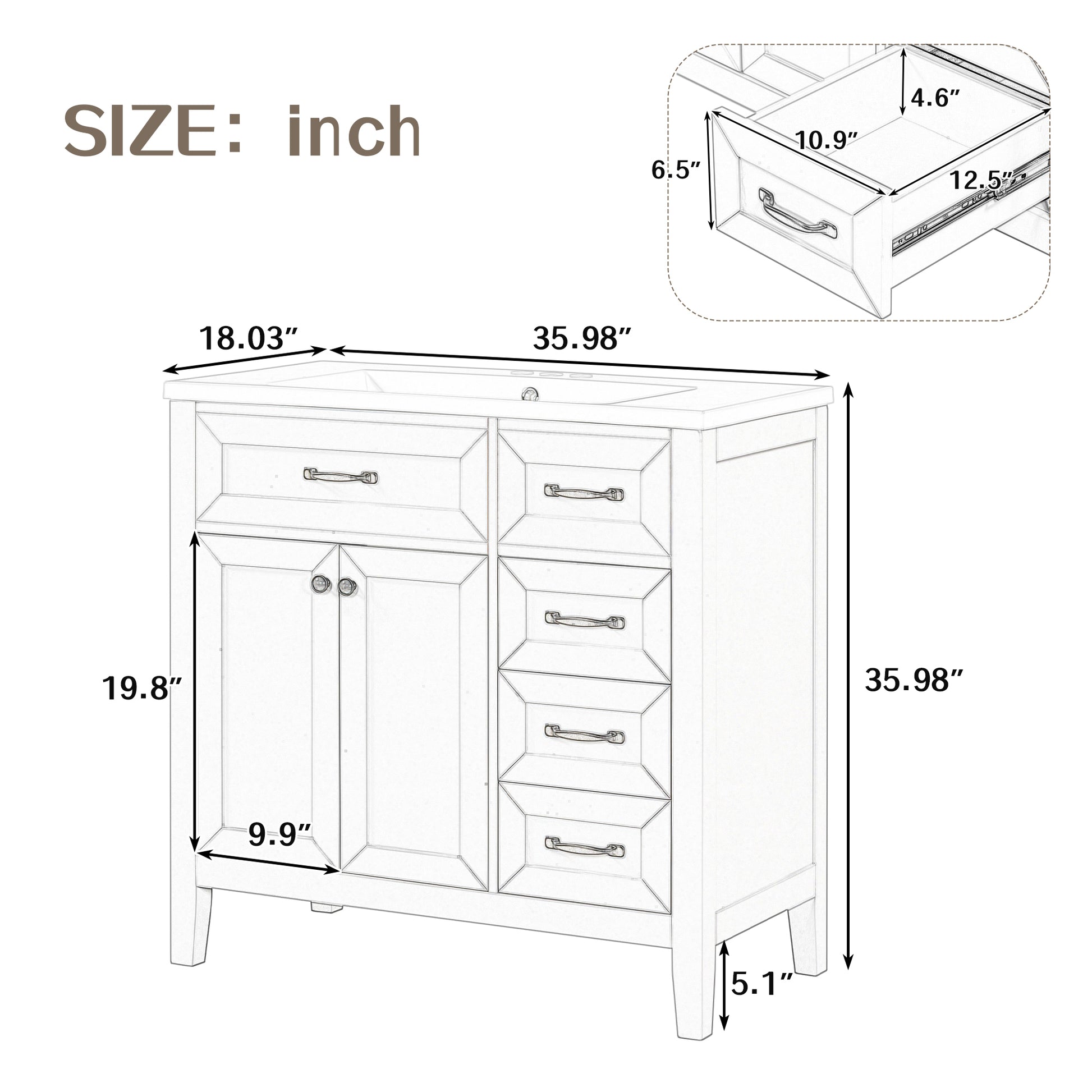 36" Bathroom Vanity With Sink Combo, Green Bathroom Cabinet With Drawers, Solid Frame And Mdf Board Green Solid Wood Mdf