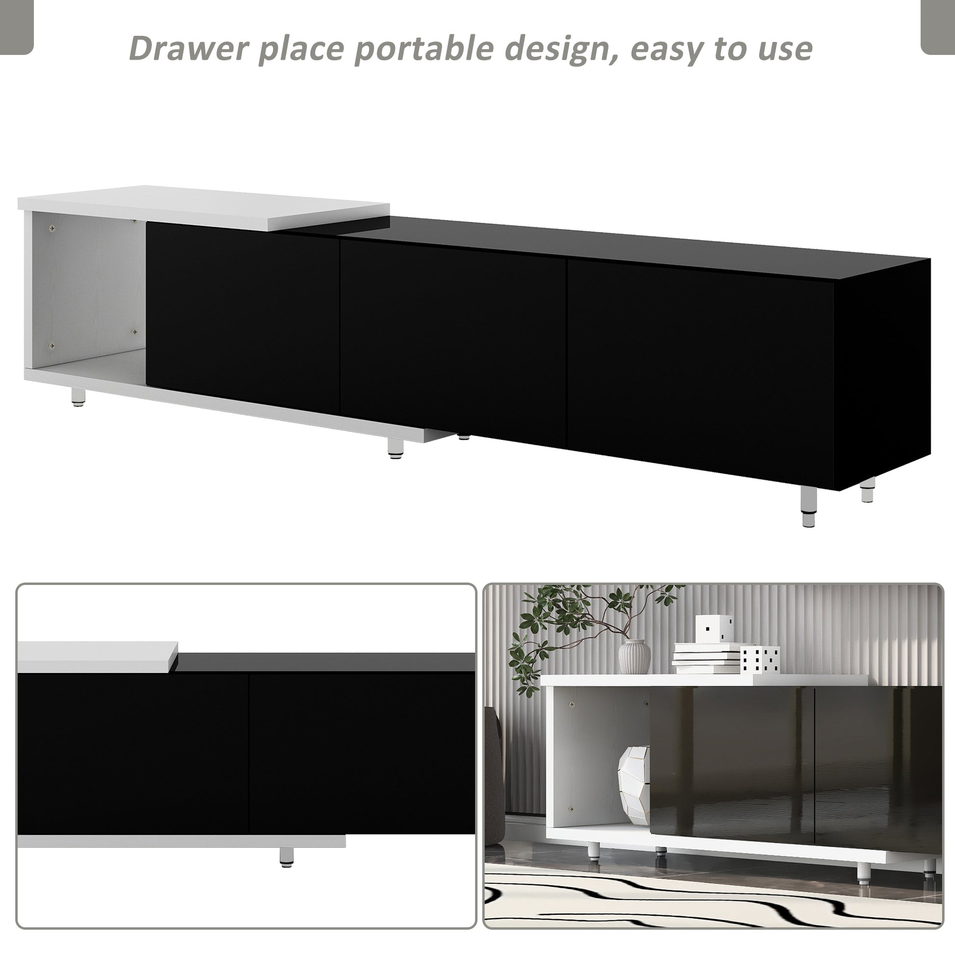 70.1'' 100'' Modern Stylish Tv Stand Tv Cabinet For 80 Inch Tv, White Black, Old Sku:Wf299723Aab Date Of Expected Arrival: 11.25 Black 80 89 Inches Particle Board