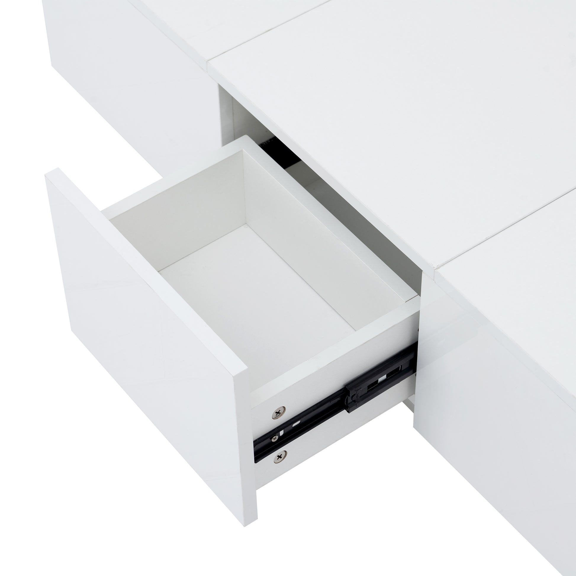 Coffee Table With 2 Large Hidden Storage Compartment, Extendable Cocktail Table With 2 Drawers, High Gloss Center Table With Sliding Top For Living Room, 39.3"X21.6", White White Soft Close Drawers Primary Living Space Modern Freestanding Rectangular