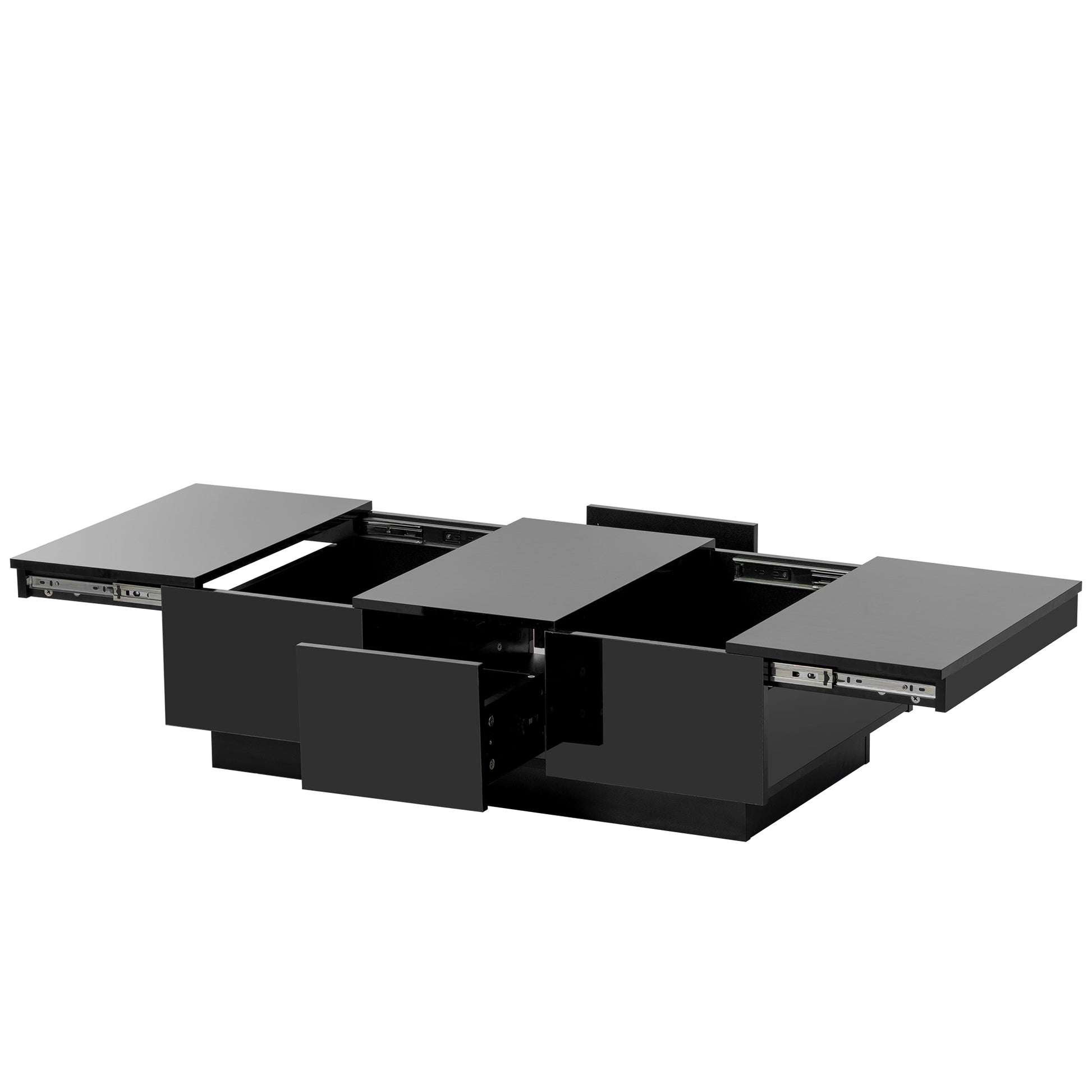 Coffee Table With 2 Large Hidden Storage Compartment, Extendable Cocktail Table With 2 Drawers, High Gloss Center Table With Sliding Top For Living Room, 39.3"X21.6", Black Black Soft Close Drawers Primary Living Space Contemporary Freestanding