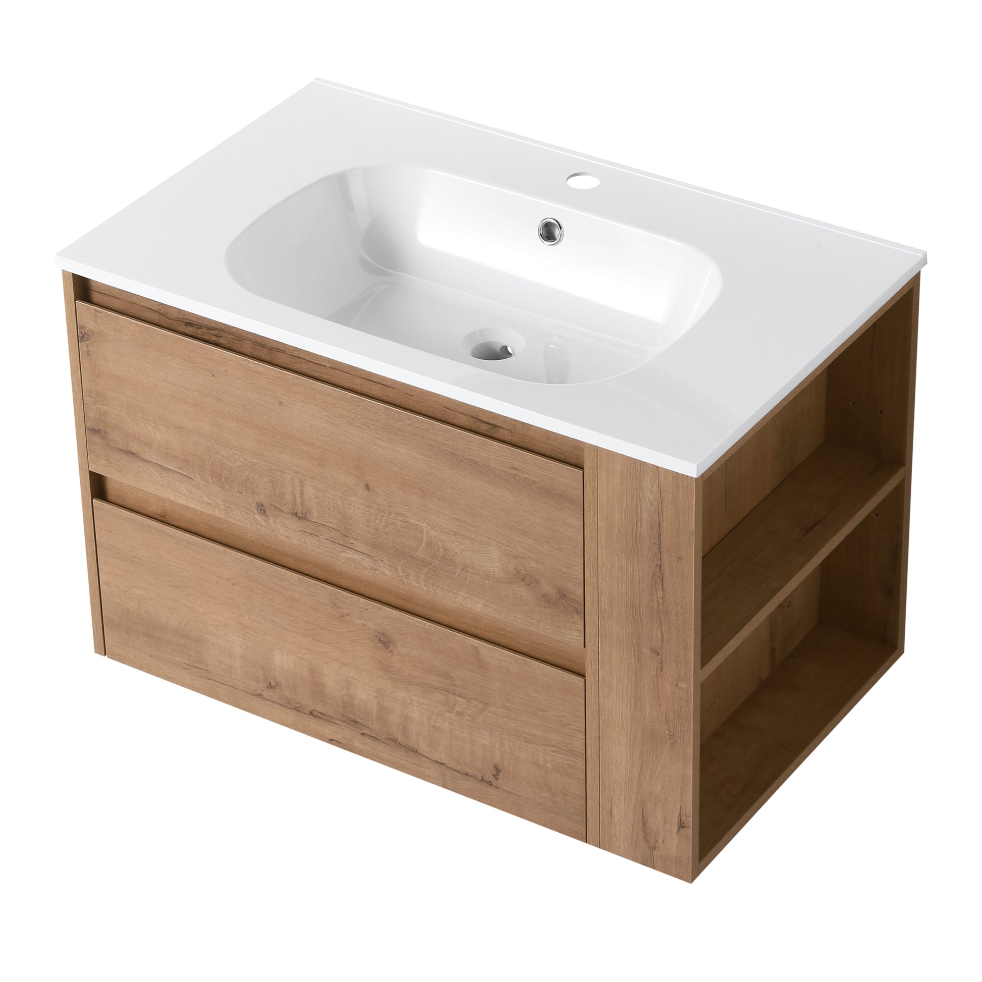 30" Wall Mounting Bathroom Vanity With Gel Sink, Soft Close Drawer 2 Imitative Oak 1 Bathroom Wall Mounted Modern Plywood