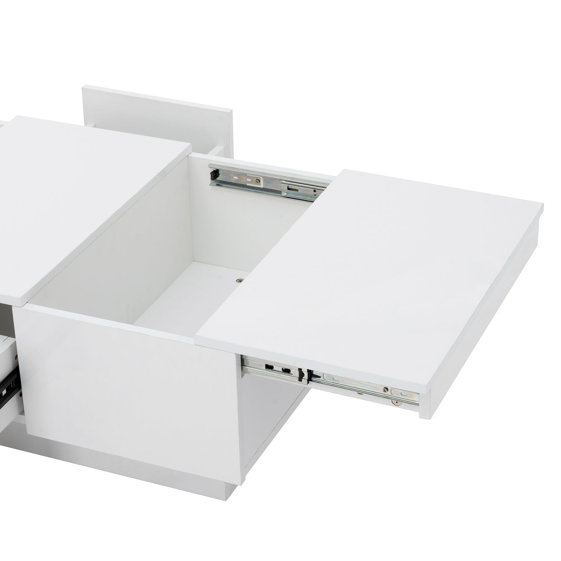 Coffee Table With 2 Large Hidden Storage Compartment, Extendable Cocktail Table With 2 Drawers, High Gloss Center Table With Sliding Top For Living Room, 39.3"X21.6", White White Soft Close Drawers Primary Living Space Modern Freestanding Rectangular