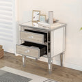 Elegant Mirrored Side Table With 2 Drawers, Modern Silver Finished For Living Room, Hallway, Entryway Old Sku:Wf302312Aan Silver Glass