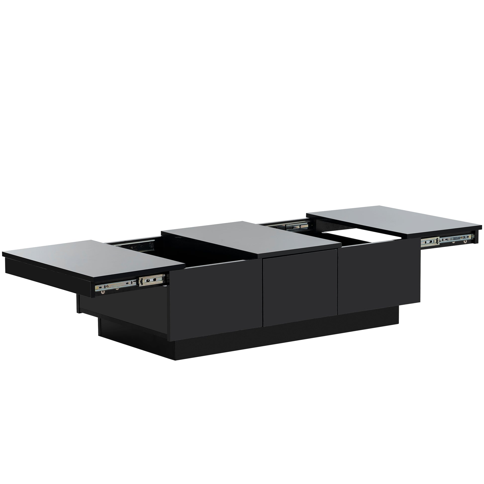 Coffee Table With 2 Large Hidden Storage Compartment, Extendable Cocktail Table With 2 Drawers, High Gloss Center Table With Sliding Top For Living Room, 39.3"X21.6", Black Black Soft Close Drawers Primary Living Space Contemporary Freestanding