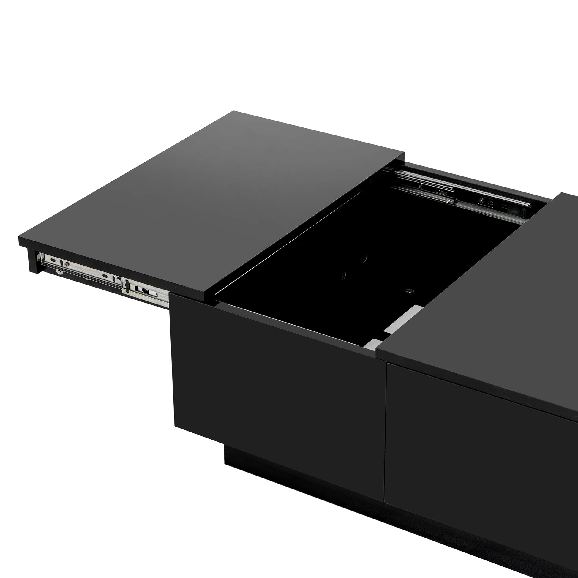 Coffee Table With 2 Large Hidden Storage Compartment, Extendable Cocktail Table With 2 Drawers, High Gloss Center Table With Sliding Top For Living Room, 39.3"X21.6", Black Black Soft Close Drawers Primary Living Space Contemporary Freestanding