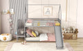 Twin Over Twin Metal Bunk Bed House Bed With Slide And Staircase, Silver Twin Silver Metal & Wood