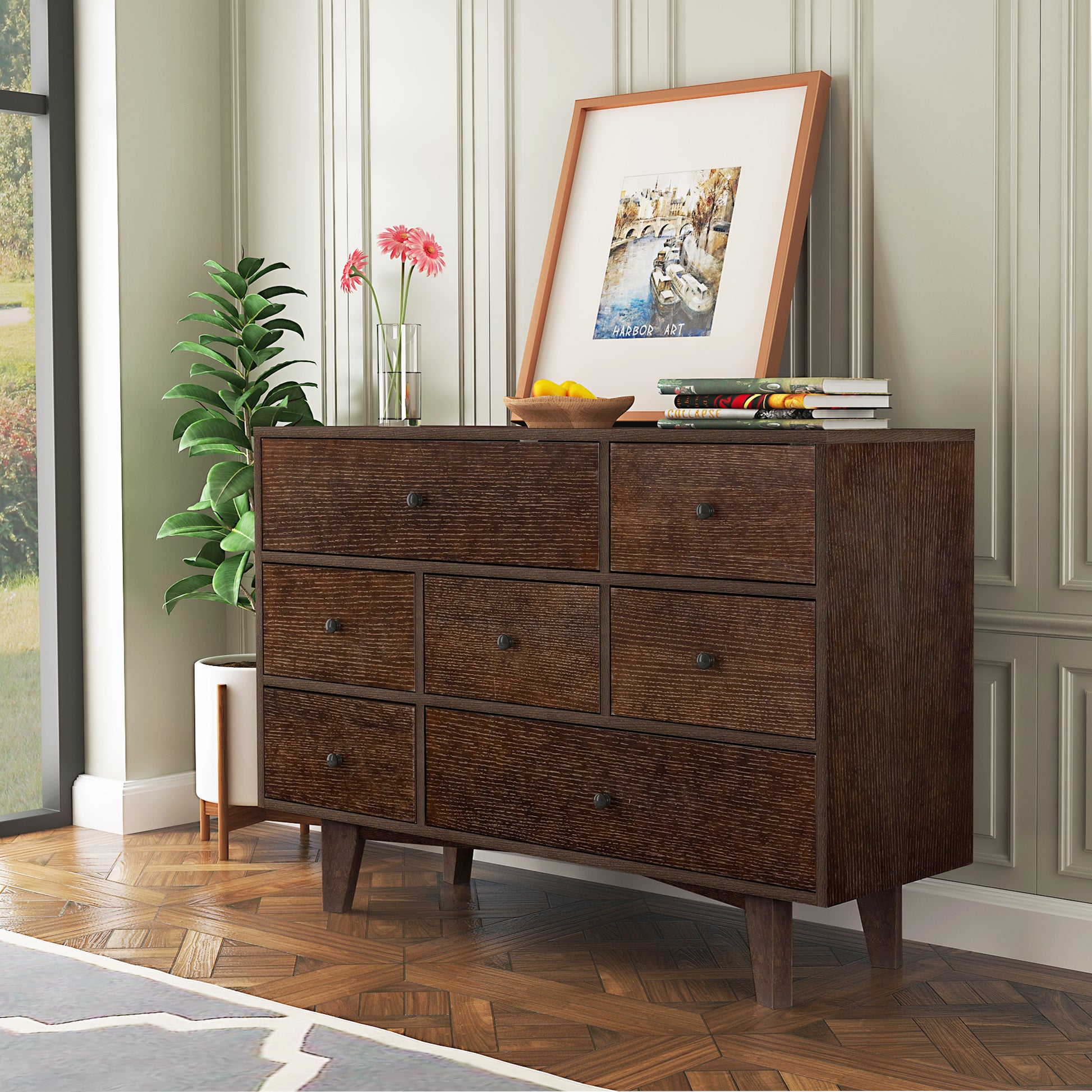 Solid Wood Spray Painted Drawer Dresser Bar,Buffet Tableware Cabinet Lockers Buffet Server Console Table Lockers, Retro Round Handle, Applicable To The Dining Room, Living Room,Kitchen Corridor Auburn 5 Or More Drawers Auburn Primary Living Space Classic