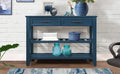 Console Sofa Table With 2 Storage Drawers And 2 Tiers Shelves, Mid Century Style 42'' Solid Wood Buffet Sideboard For Living Room Furniture Kitchen Dining Room Entryway Hallway,Navy Blue Navy Blue Pine