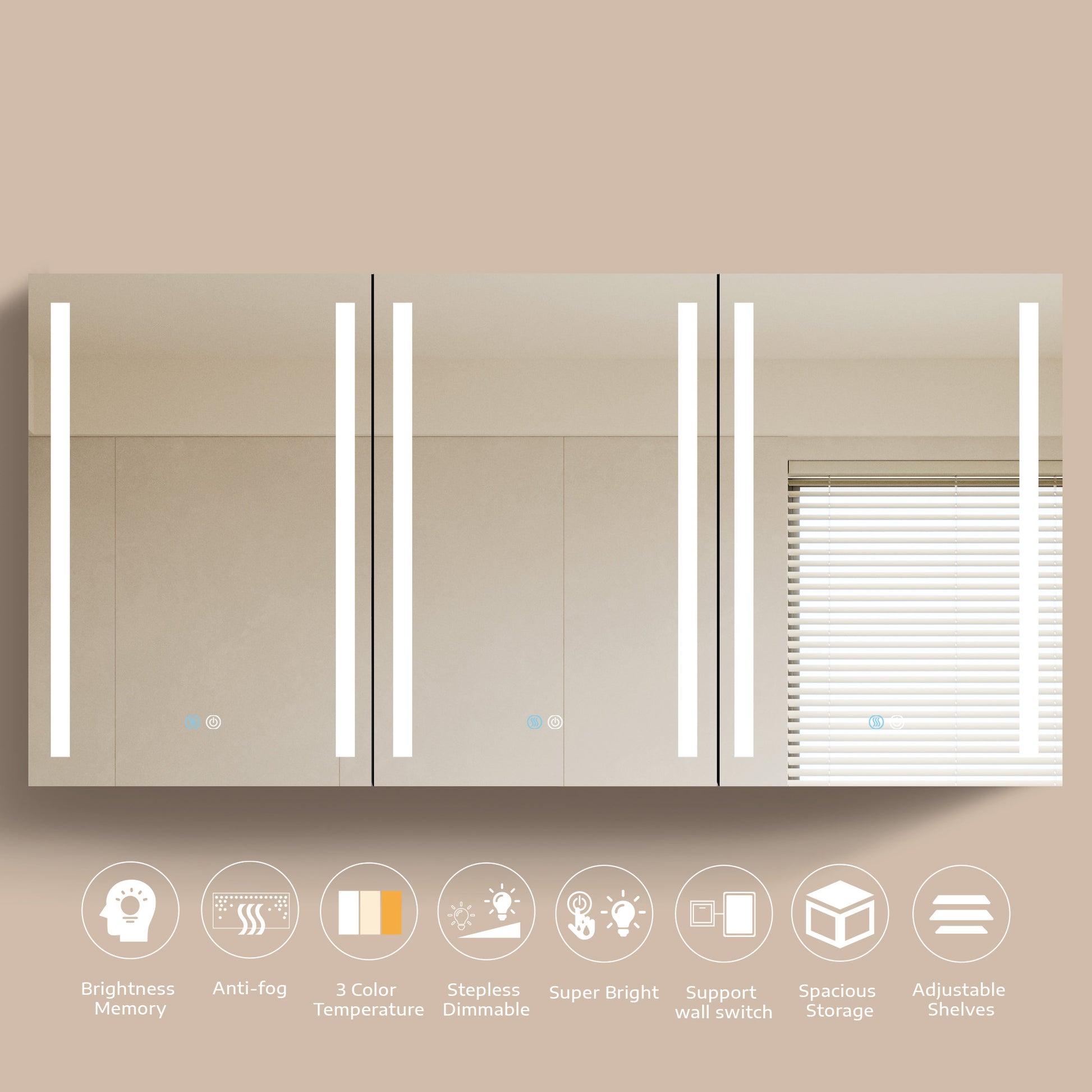 60X30 Inch Led Bathroom Medicine Cabinet Surface Mount Double Door Lighted Medicine Cabinet, Medicine Cabinets For Bathroom With Mirror Defogging, Dimmer White White Modern Aluminium