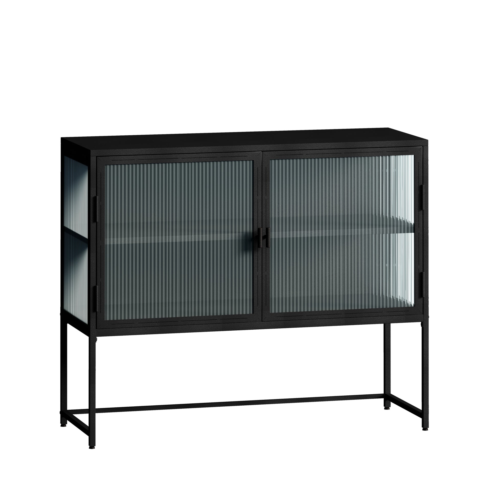 43.31"Glass Doors Modern MDF Cabinet with Featuring matte black-mdf