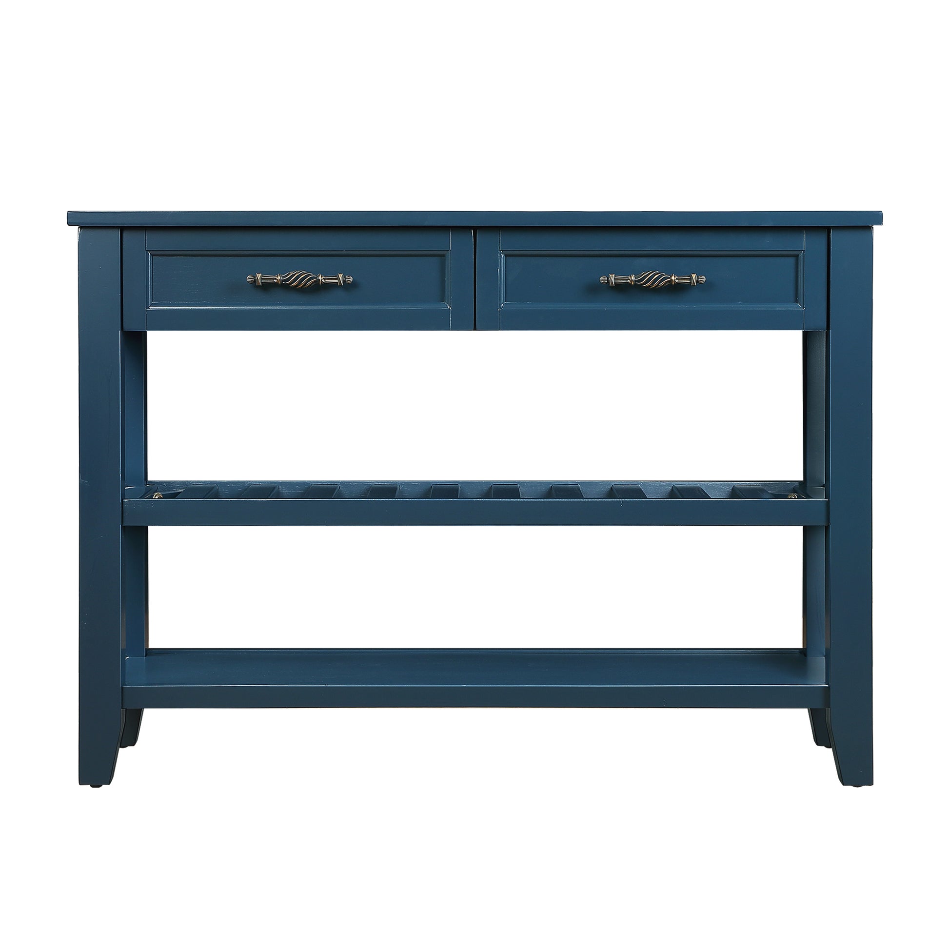 Console Sofa Table With 2 Storage Drawers And 2 Tiers Shelves, Mid Century Style 42'' Solid Wood Buffet Sideboard For Living Room Furniture Kitchen Dining Room Entryway Hallway,Navy Blue Navy Blue Pine