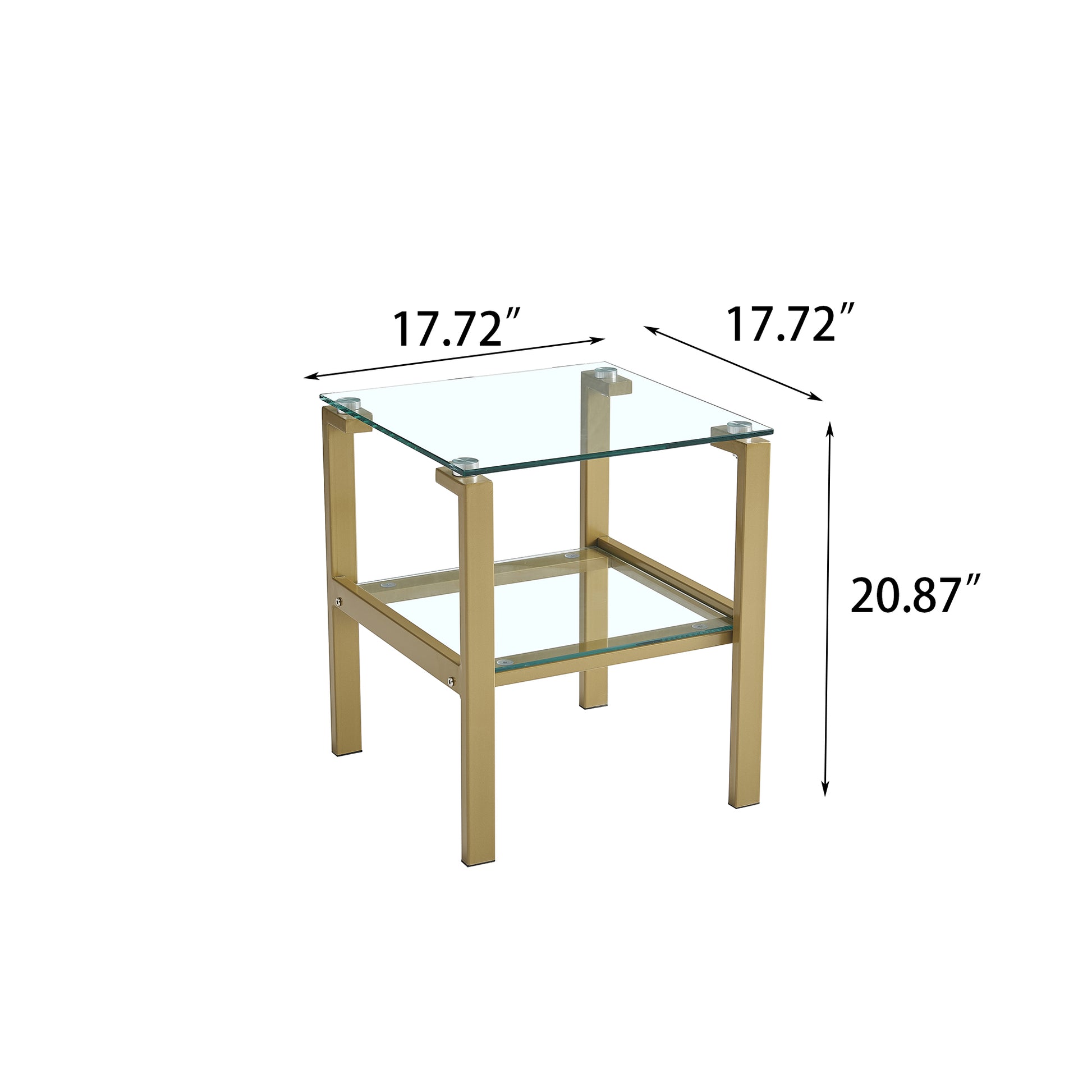 Clear Glass Side & End Table With Gold Legs Tempered Glass Night Stand Corner Table Gold Glass