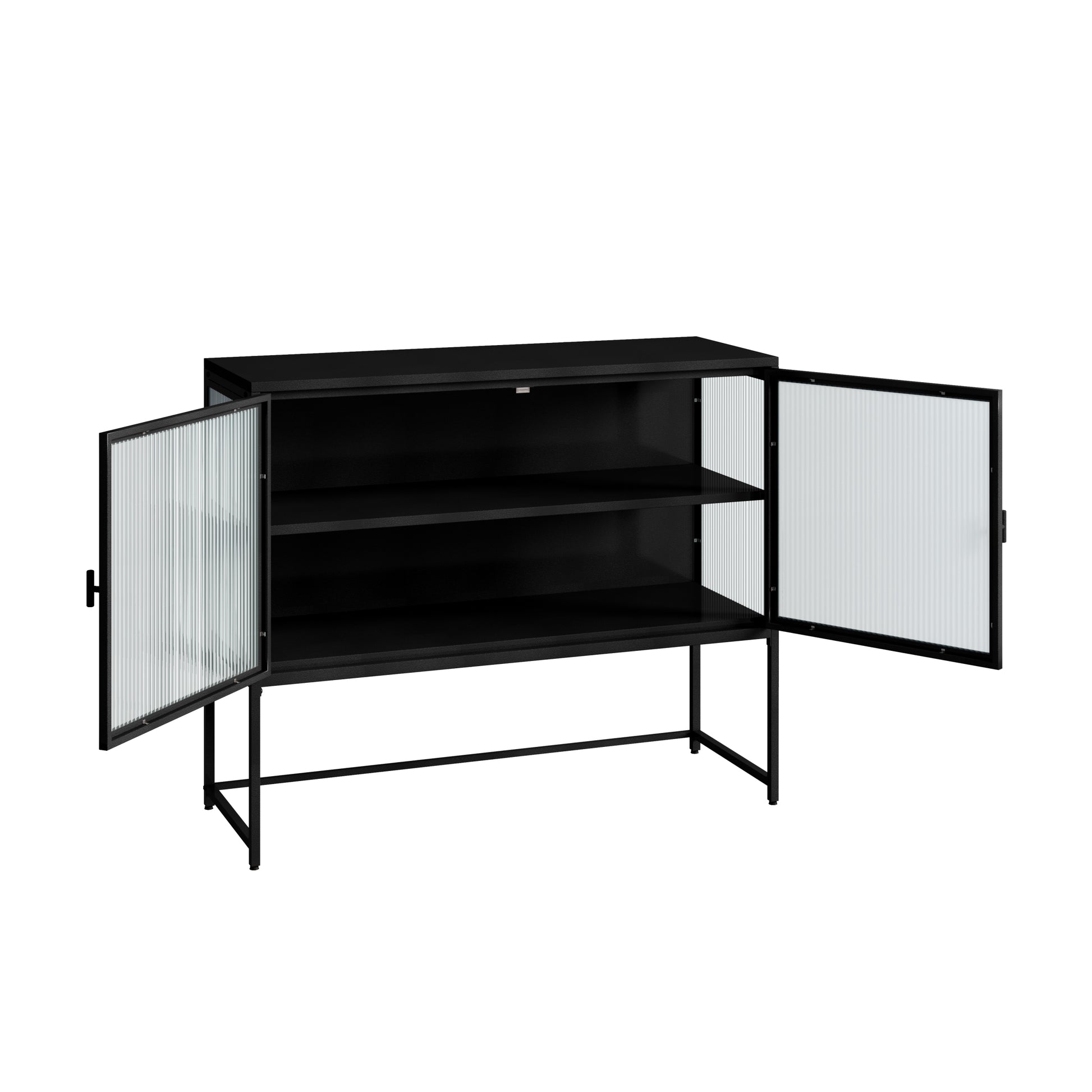 43.31"Glass Doors Modern MDF Cabinet with Featuring matte black-mdf