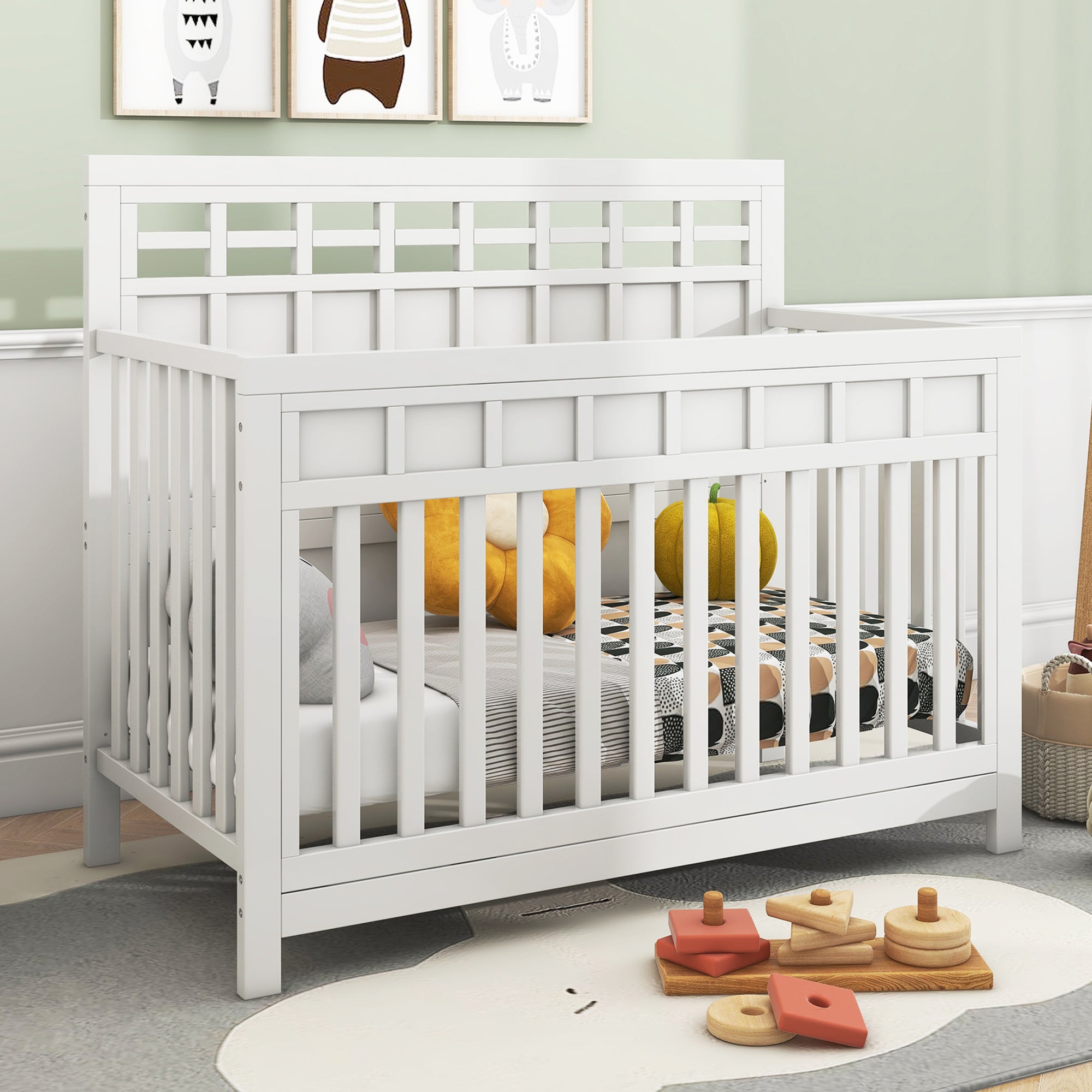 Certified Baby Safe Crib, Pine Solid Wood, Non Toxic white-solid wood+mdf