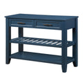 Console Sofa Table With 2 Storage Drawers And 2 Tiers Shelves, Mid Century Style 42'' Solid Wood Buffet Sideboard For Living Room Furniture Kitchen Dining Room Entryway Hallway,Navy Blue Navy Blue Pine