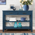 Console Sofa Table With 2 Storage Drawers And 2 Tiers Shelves, Mid Century Style 42'' Solid Wood Buffet Sideboard For Living Room Furniture Kitchen Dining Room Entryway Hallway,Navy Blue Navy Blue Pine