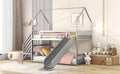 Twin Over Twin Metal Bunk Bed House Bed With Slide And Staircase, Silver Twin Silver Metal & Wood